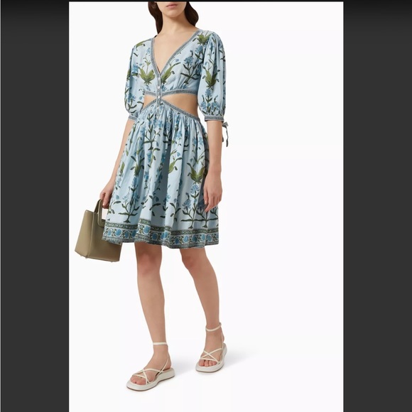 NWT Hannah Cora cut out blue floral linen mini dress - Picture 3 of 9